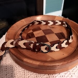 VTG Made In Italy Leather Chain Belt Tan & Brown 40" Boho Festival Groovy